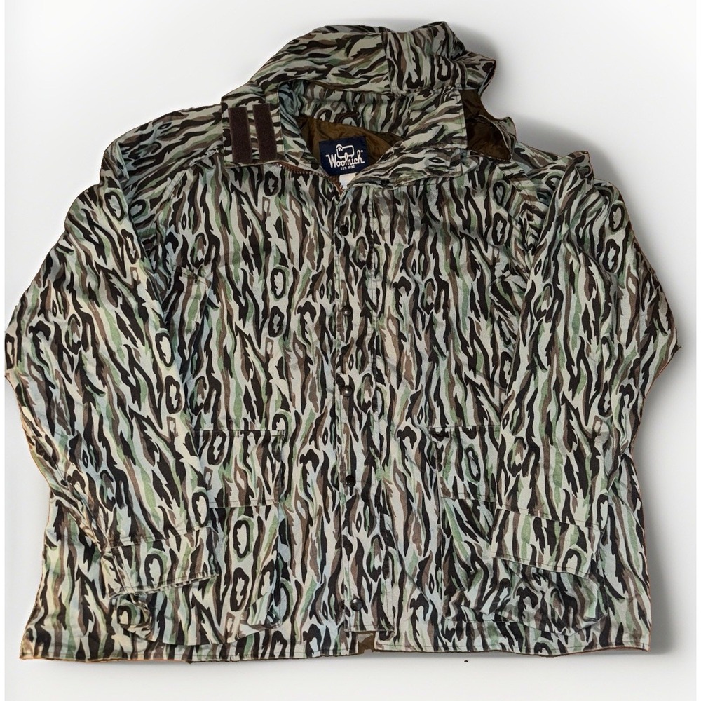 Vintage 1980s Woolrich Shadow Bark Camo Hooded Lightweight Hunting Jacket Sz XXL